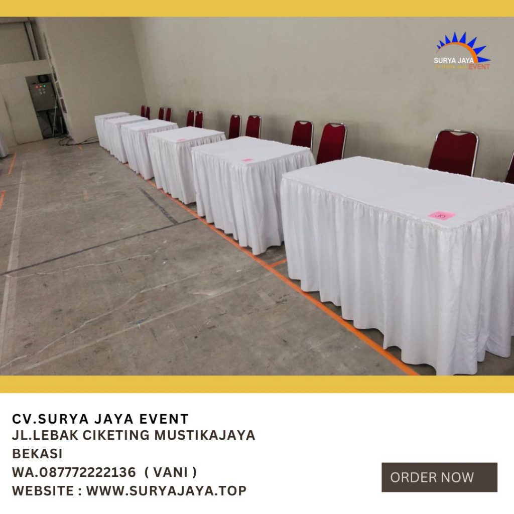 Sewa Meja Kotak Taplak Model Skriting Putih Jakarta