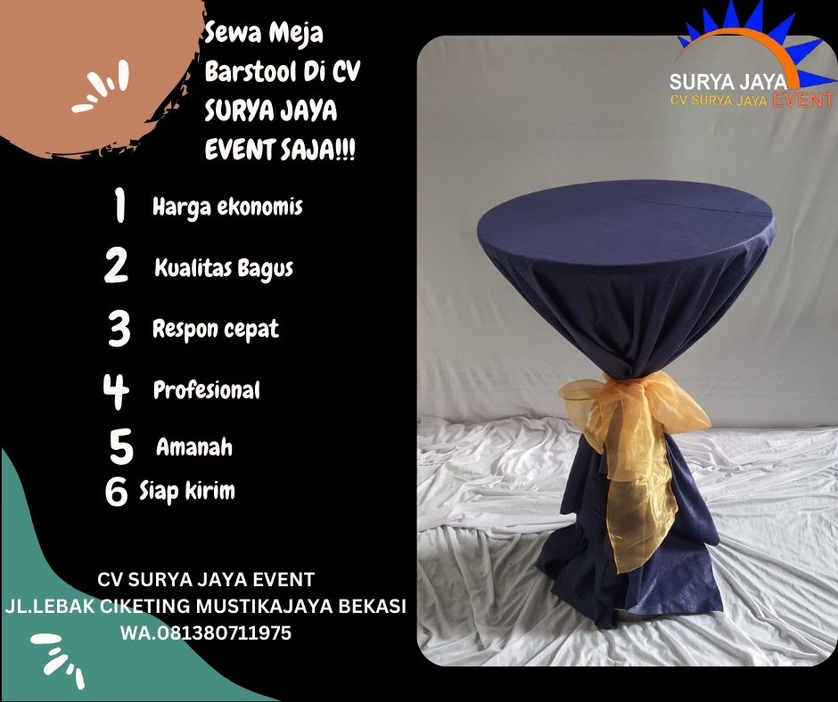 Rental Meja Barstool Untuk Event Lengkap Plus Cover
