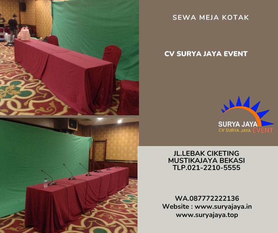 Sewa Meja Kotak Taplak Tebar Merah