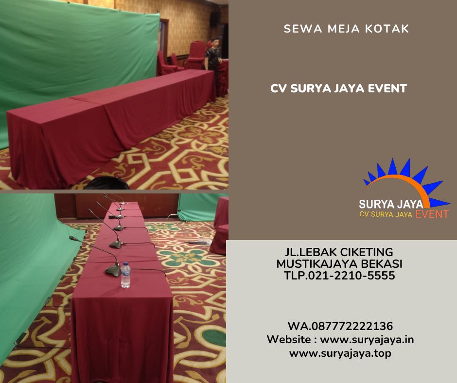 Sewa Meja Kotak Taplak Tebar Merah