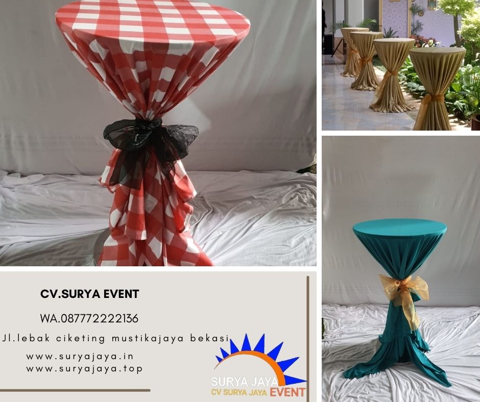 Rental Meja Barstool Lengkap Plus Cover Standar Hotel
