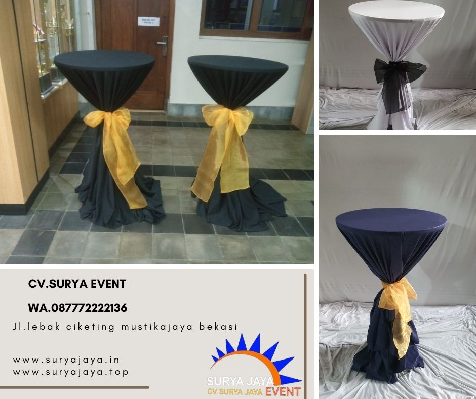 Rental Meja Barstool Lengkap Plus Cover Standar Hotel
