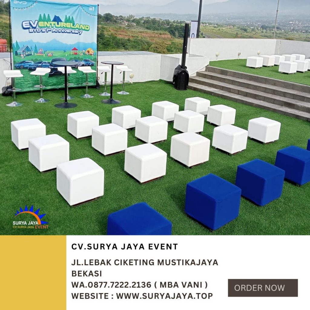 Rental Puff Chair Kotak Biru Putih Event Lido Sukabumi