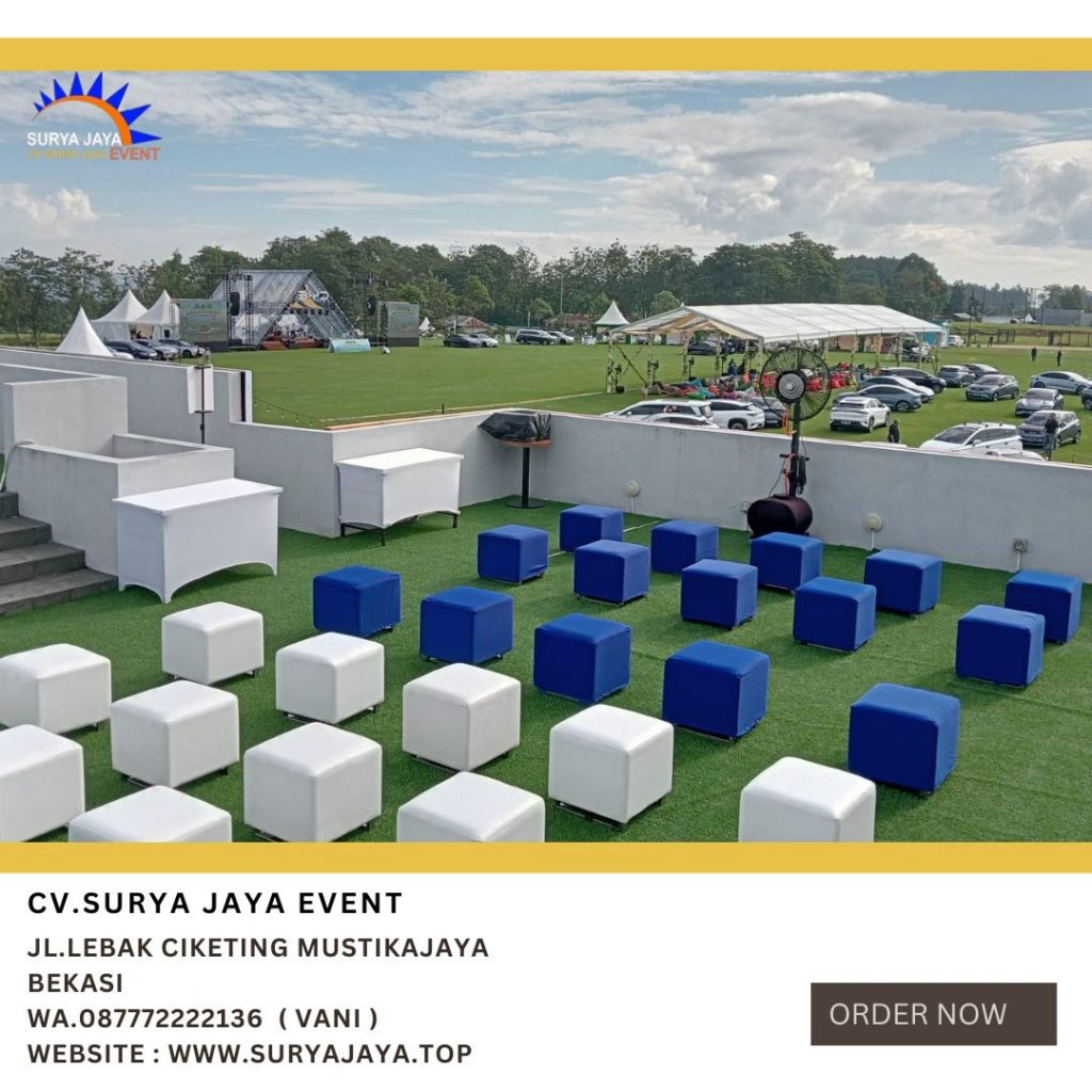 Rental Puff Chair Kotak Biru Putih Event Lido Sukabumi