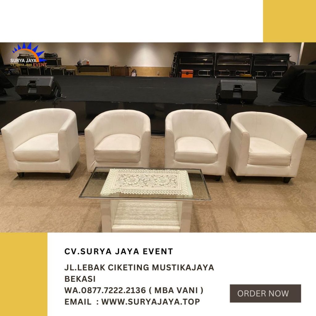 Rental Sofa Oval Putih Set Meja Kaca Vip Jakarta
