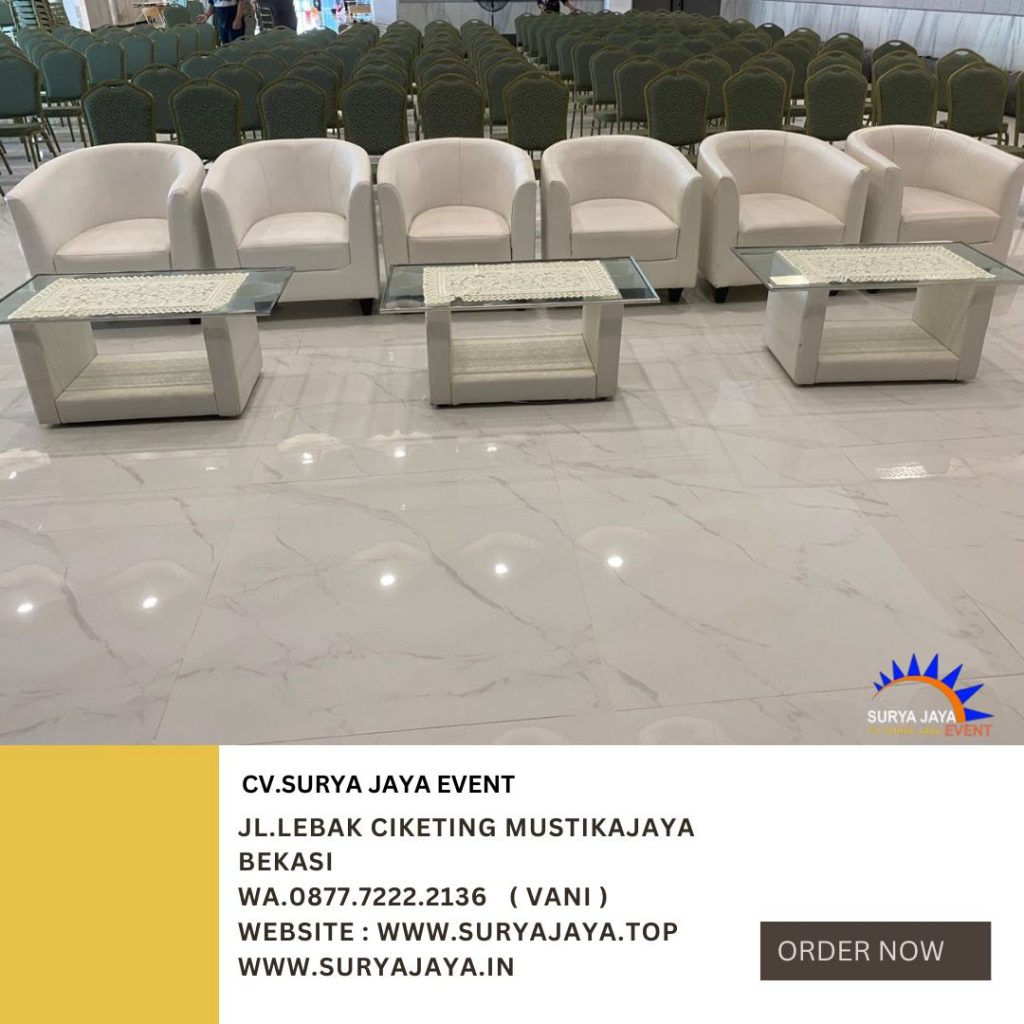 Rental Sofa Oval Putih Set Meja Kaca Vip Jakarta