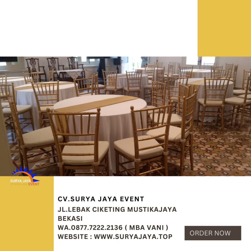 Rental Meja Bundar Dan Kursi Tiffany Gold Di Jakarta