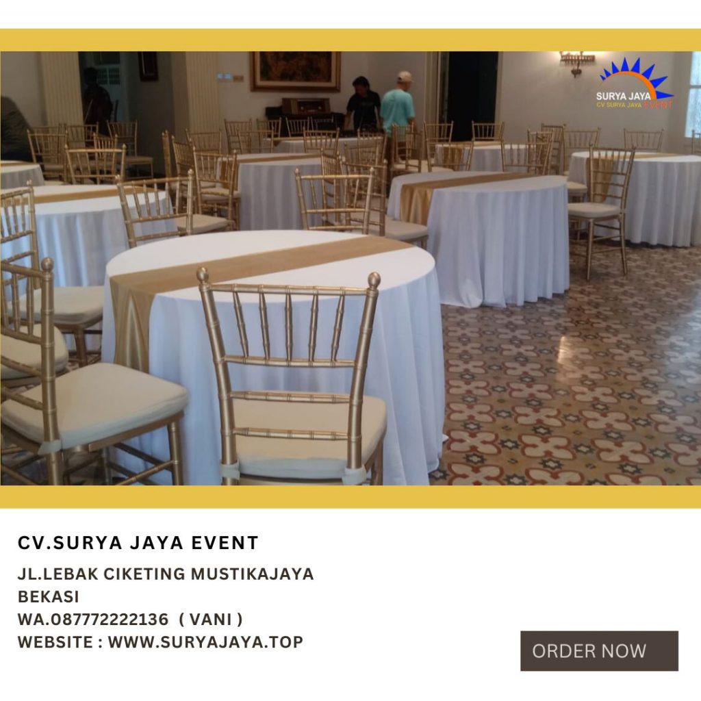 Rental Meja Bundar Dan Kursi Tiffany Gold Di Jakarta