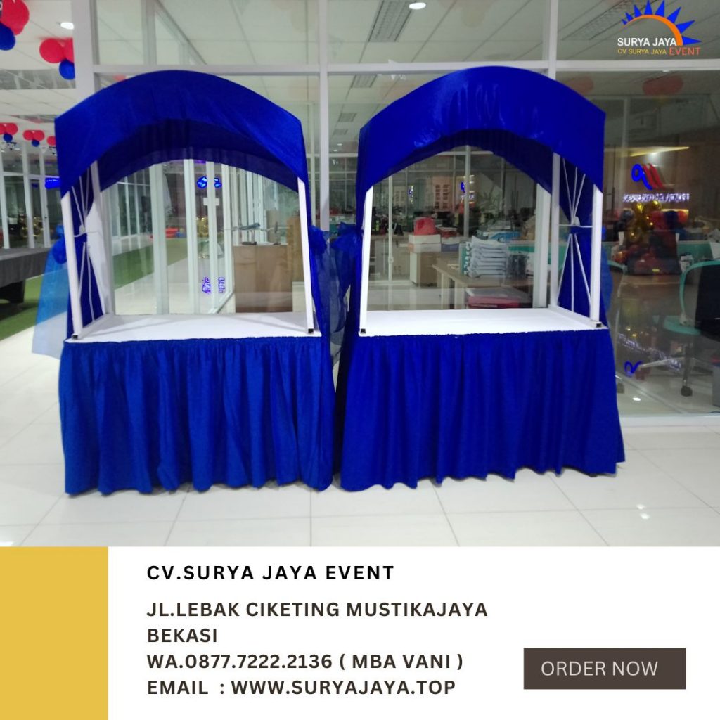 Sewa Meja Gubukan Cover Putih Biru Event PT.MJP CARGO Tangerang Banten