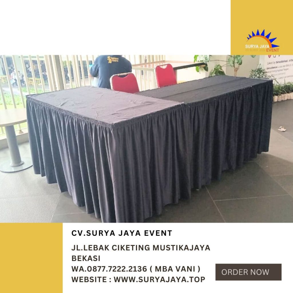 Rental Meja Kotak Cover Hitam Event BINUS Summarecon Bekasi