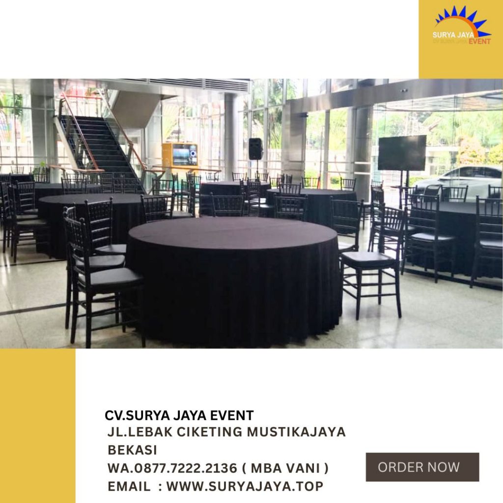 Sewa Kursi Tiffany Hitam Dan Meja Bundar Cover Hitam Di Jakarta
