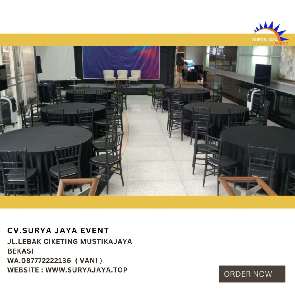 Sewa Kursi Tiffany Hitam Dan Meja Bundar Cover Hitam Di Jakarta