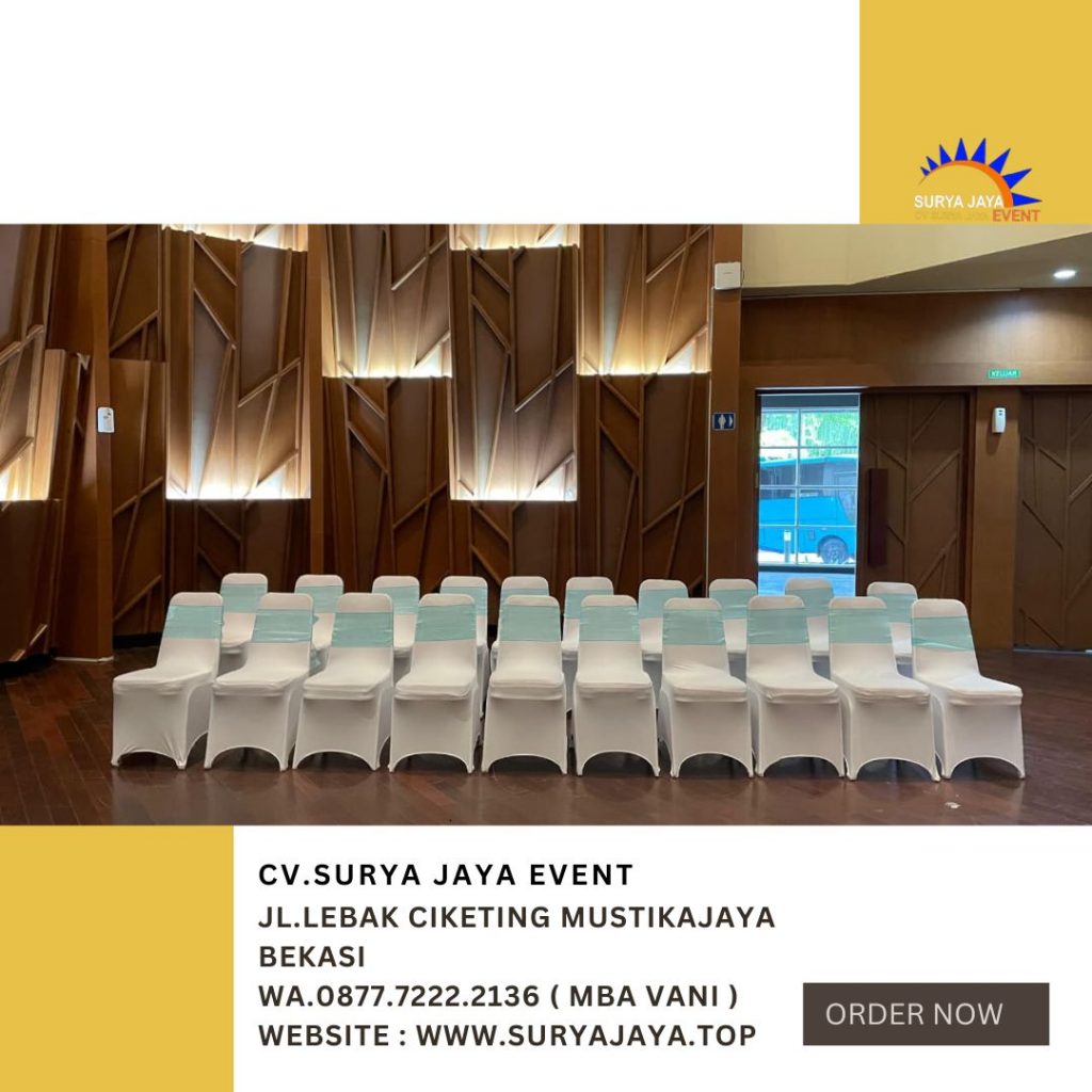 Rental Kursi Susun Futura Cover Putih Pita Biru Muda Area Jakarta