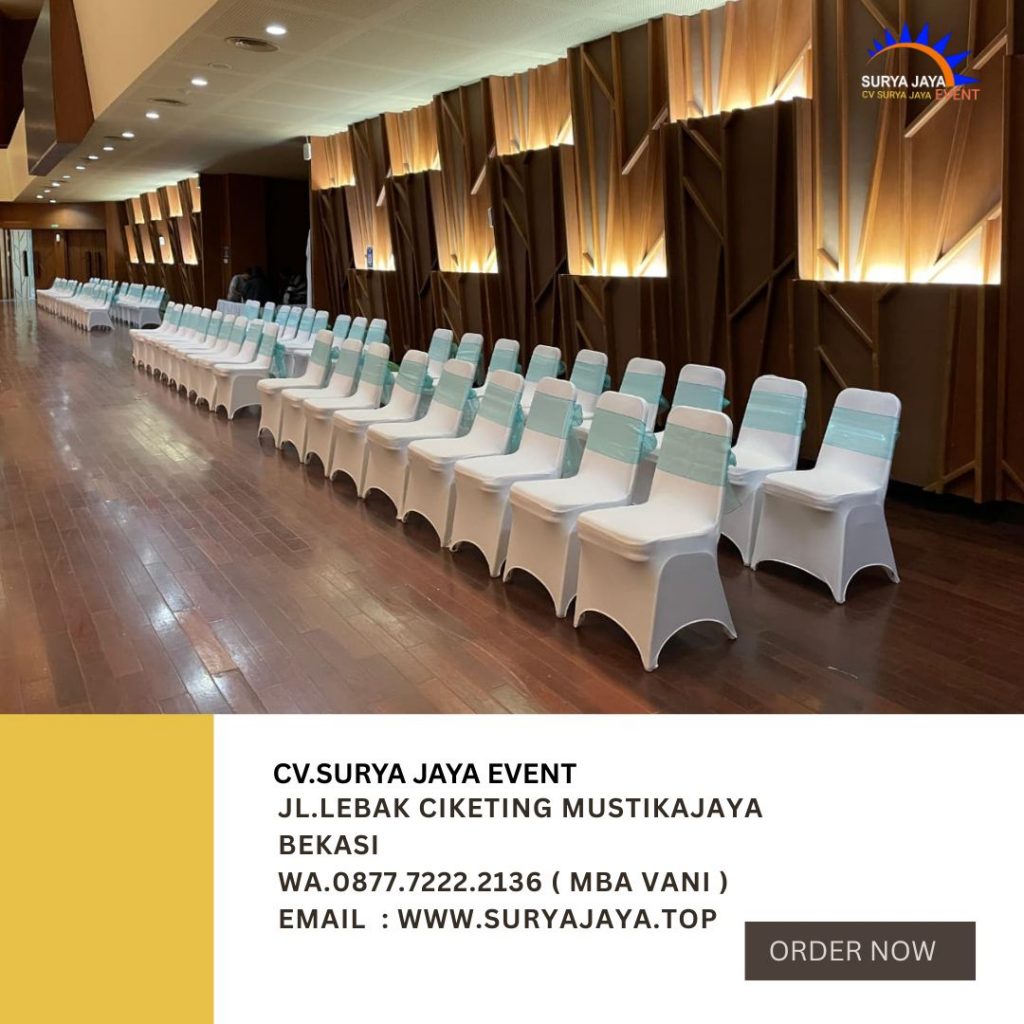 Rental Kursi Susun Futura Cover Putih Pita Biru Muda Area Jakarta