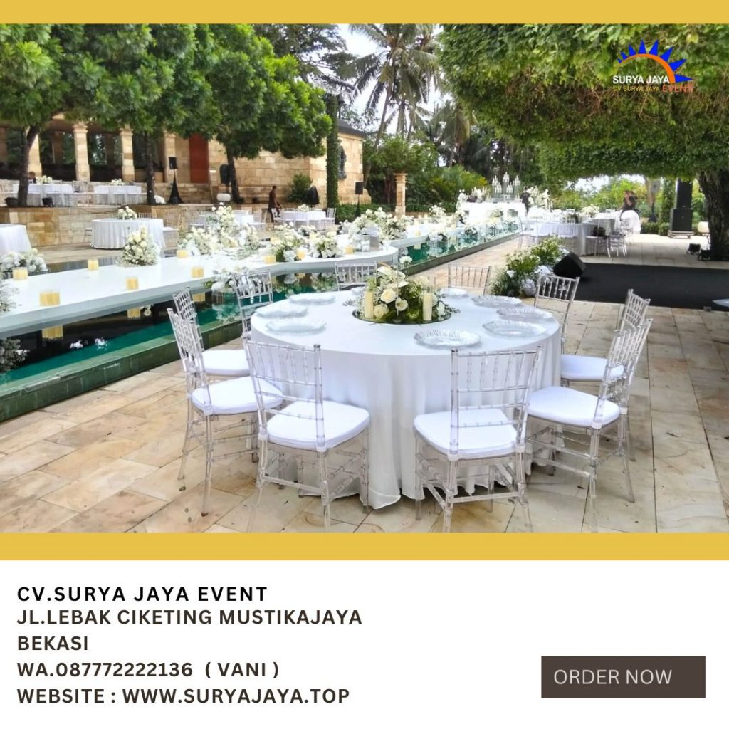 Sewa Kursi Type Tiffany Acrylic Dan Round Table Cover Putih Jakarta
