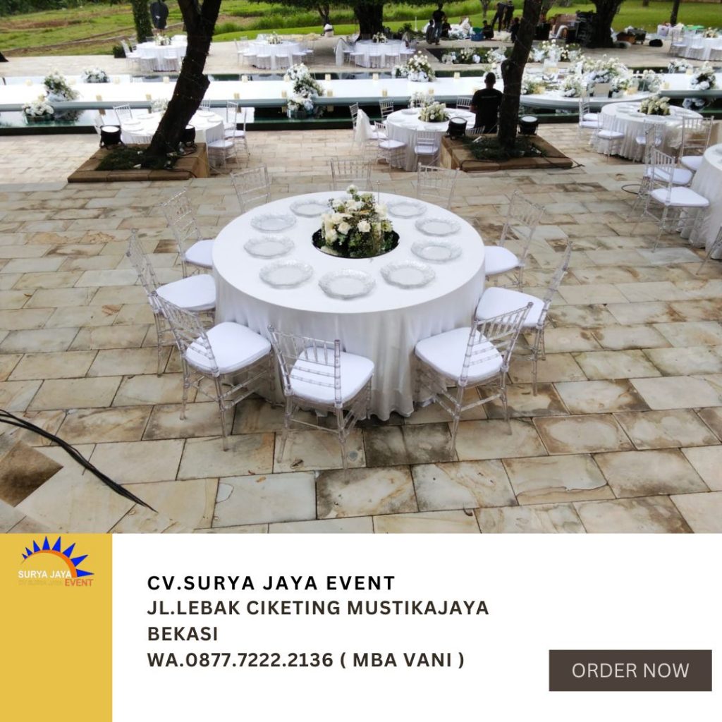 Sewa Kursi Type Tiffany Acrylic Dan Round Table Cover Putih Jakarta