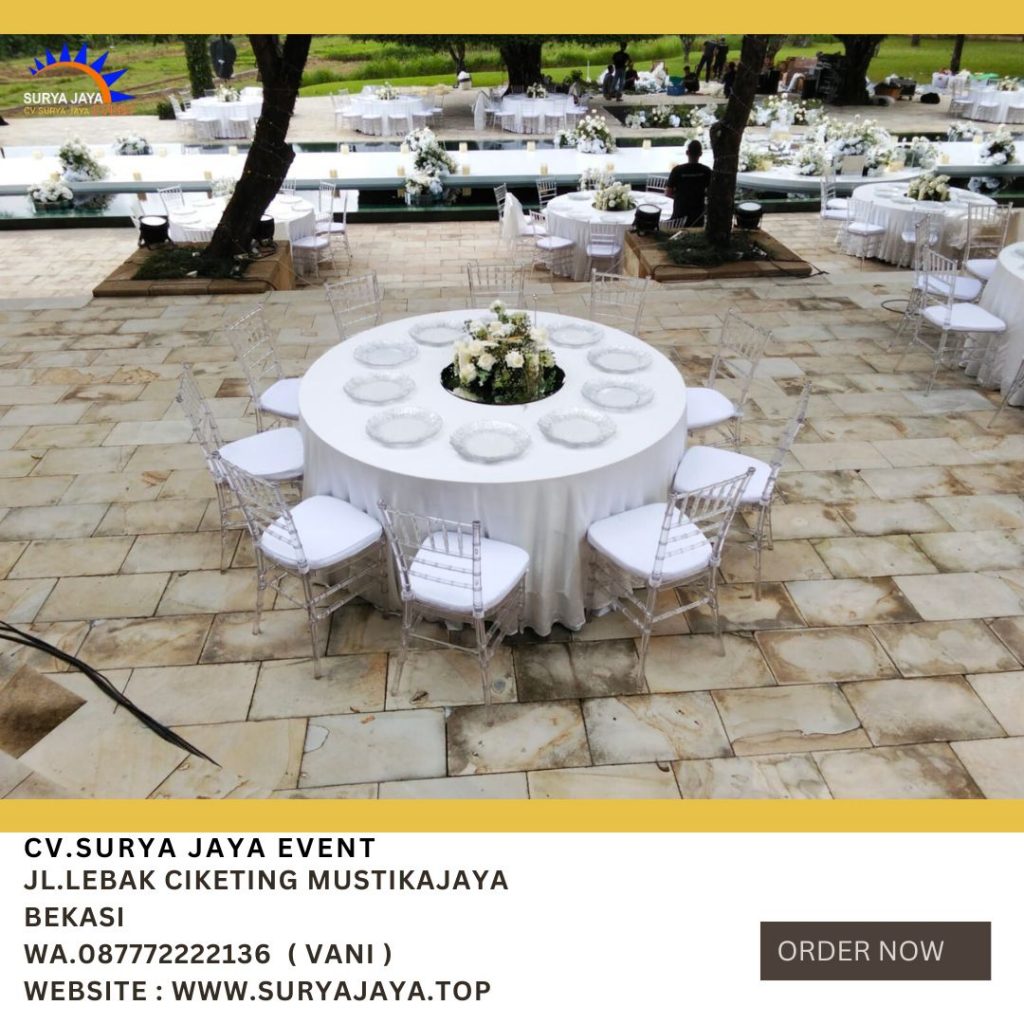 Sewa Kursi Type Tiffany Acrylic Dan Round Table Cover Putih Jakarta