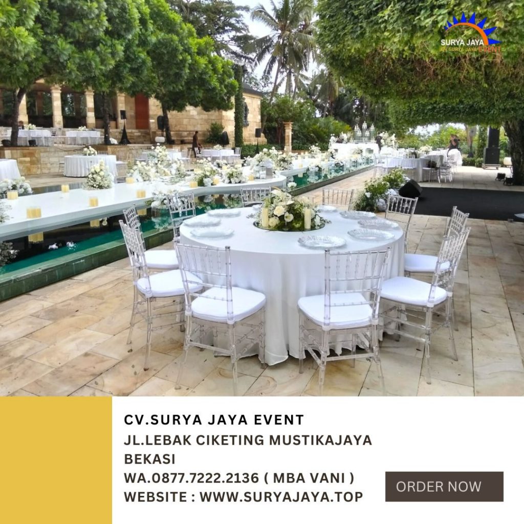 Sewa Kursi Type Tiffany Acrylic Dan Round Table Cover Putih Jakarta
