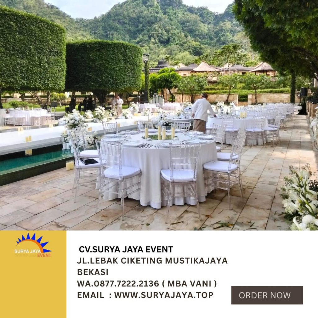 Sewa Kursi Type Tiffany Acrylic Dan Round Table Cover Putih Jakarta