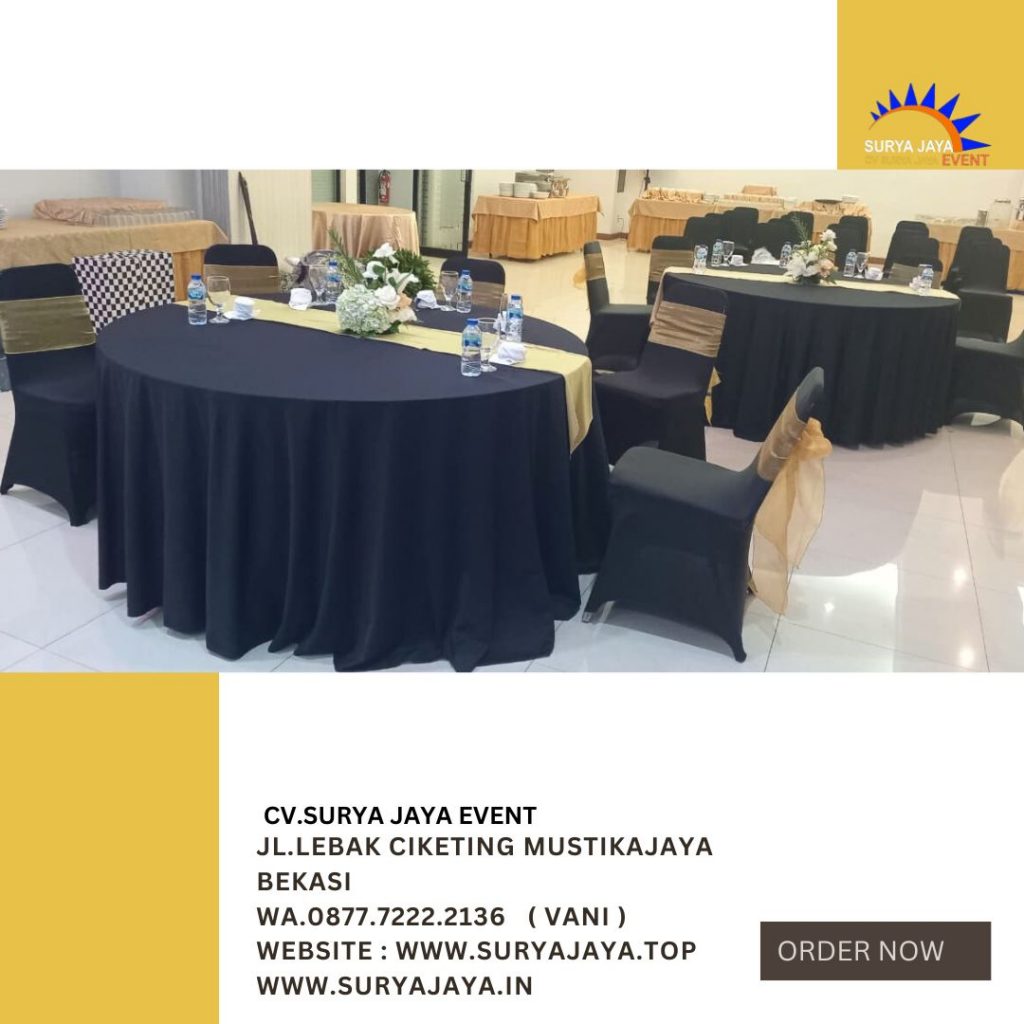 Sewa Meja Bulat Dan Kursi Stainless Cover Hitam Event PT Benvors Bogor