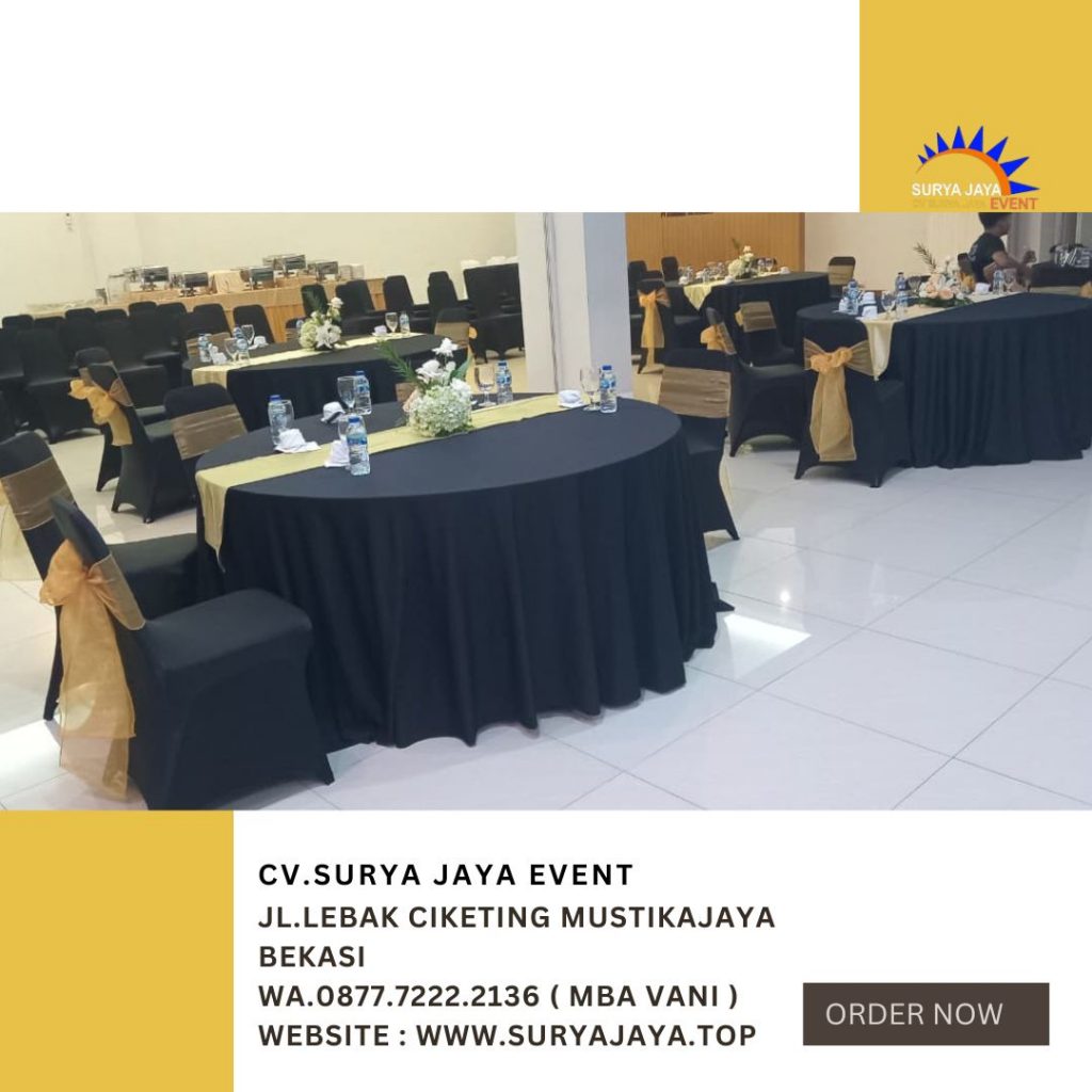 Sewa Meja Bulat Dan Kursi Stainless Cover Hitam Event PT Benvors Bogor