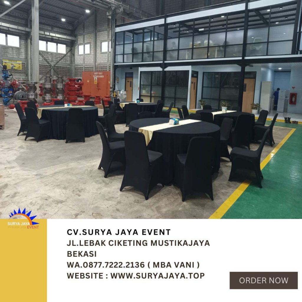 Sewa Meja Bulat Dan Kursi Stainless Cover Hitam Event PT Benvors Bogor