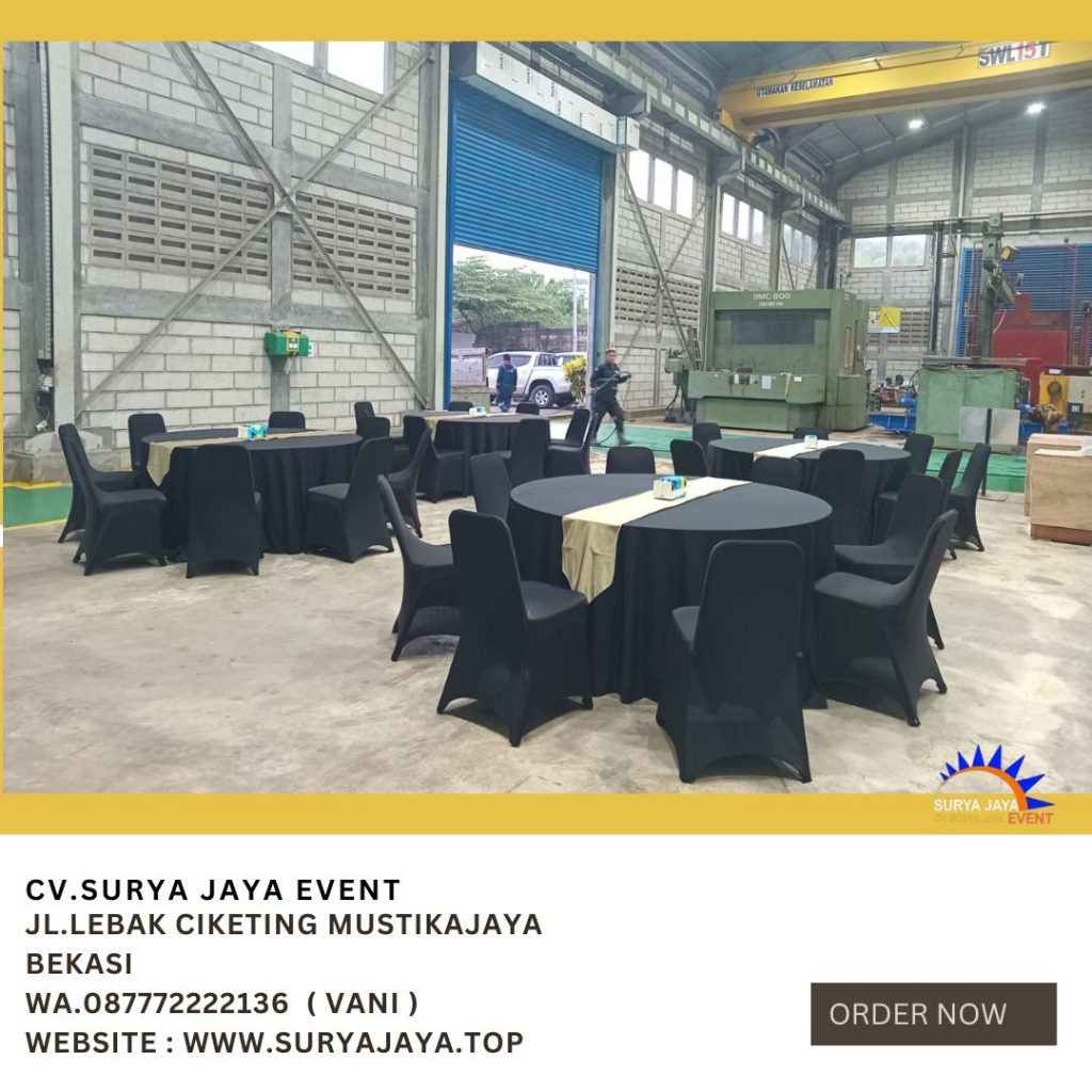 Sewa Meja Bulat Dan Kursi Stainless Cover Hitam Event PT Benvors Bogor