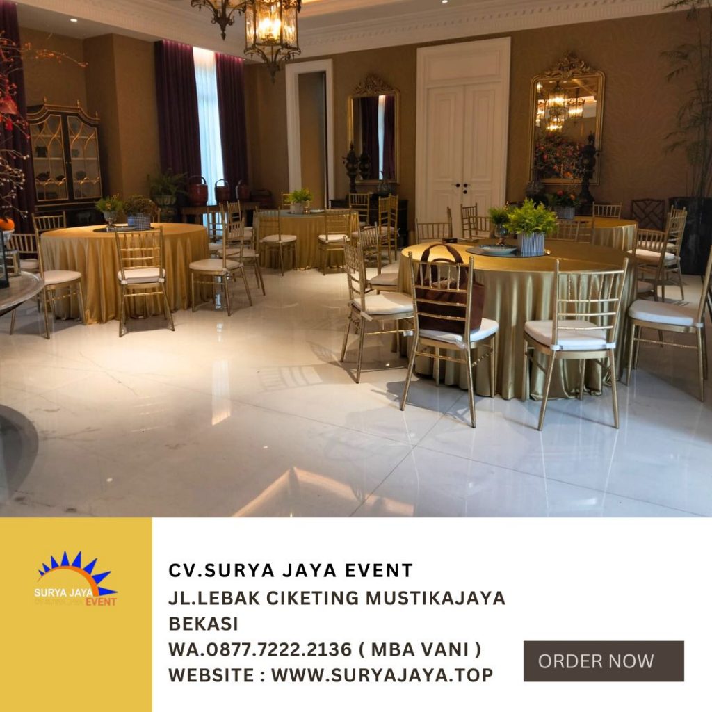 Sewa Kursi Tiffany Gold Dan Round Table Cover Gold Jakarta