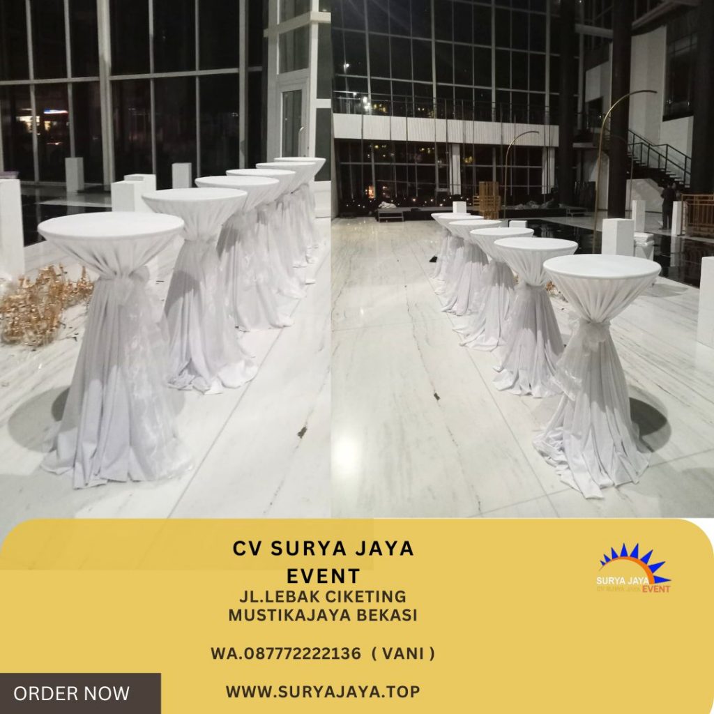Sewa Meja Barstool Cover Tebar Putih Jakarta