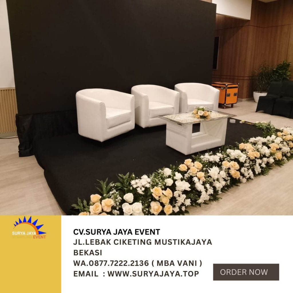 Sewa Panggung,Karpet Hitam,sofa Oval Putih Jakarta
