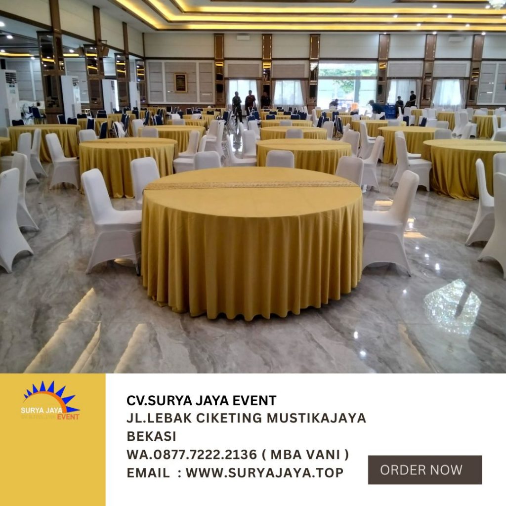 Sewa Round Table Cover Gold Dan Kursi Futura Cover Putih Jakarta Bekasi