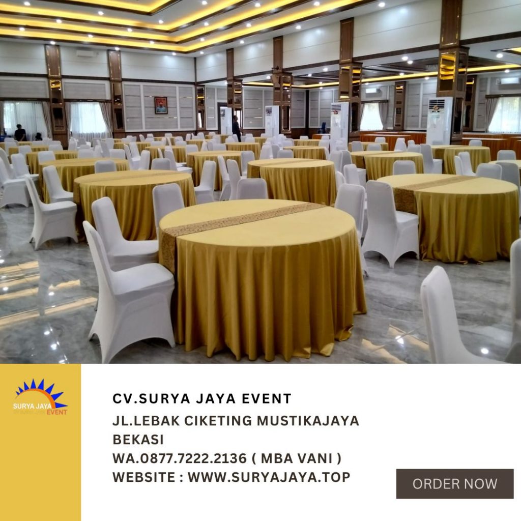 Sewa Round Table Cover Gold Dan Kursi Futura Cover Putih Jakarta Bekasi