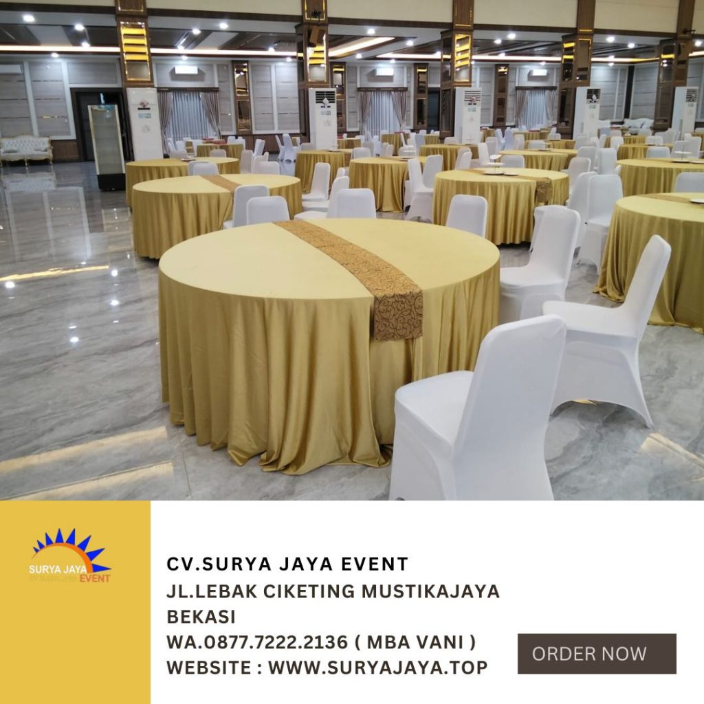 Sewa Round Table Cover Gold Dan Kursi Futura Cover Putih Jakarta Bekasi