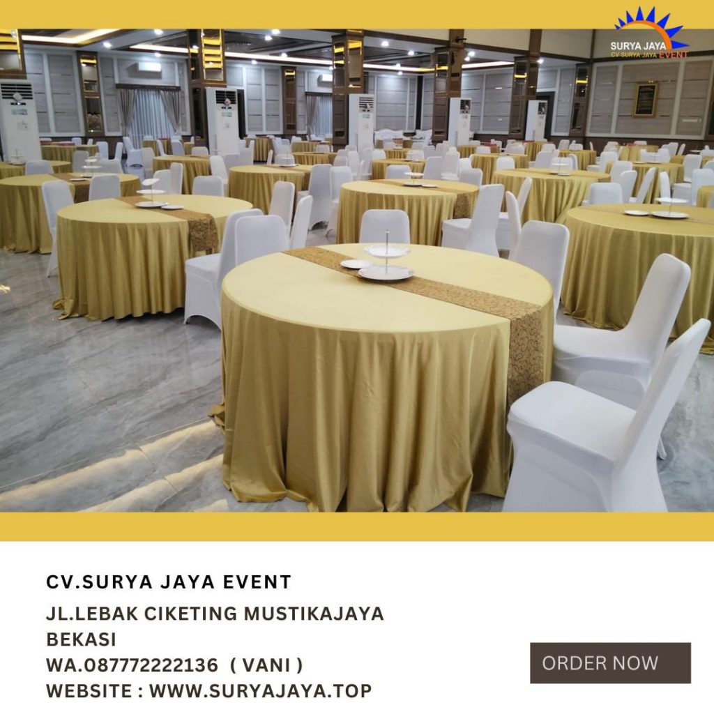 Sewa Round Table Cover Gold Dan Kursi Futura Cover Putih Jakarta Bekasi