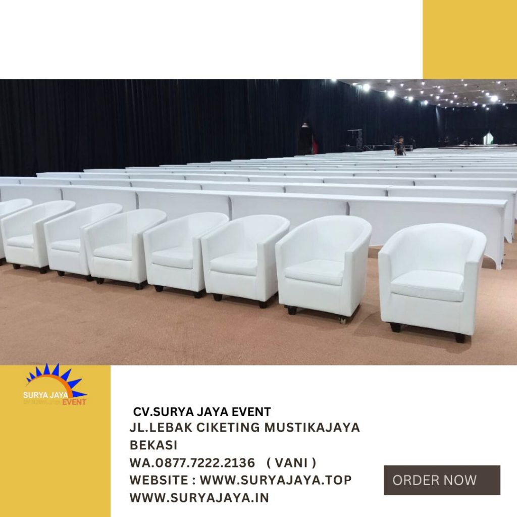 Sewa Sofa Oval Dan Meja IBM Cover Putih Area Jakarta