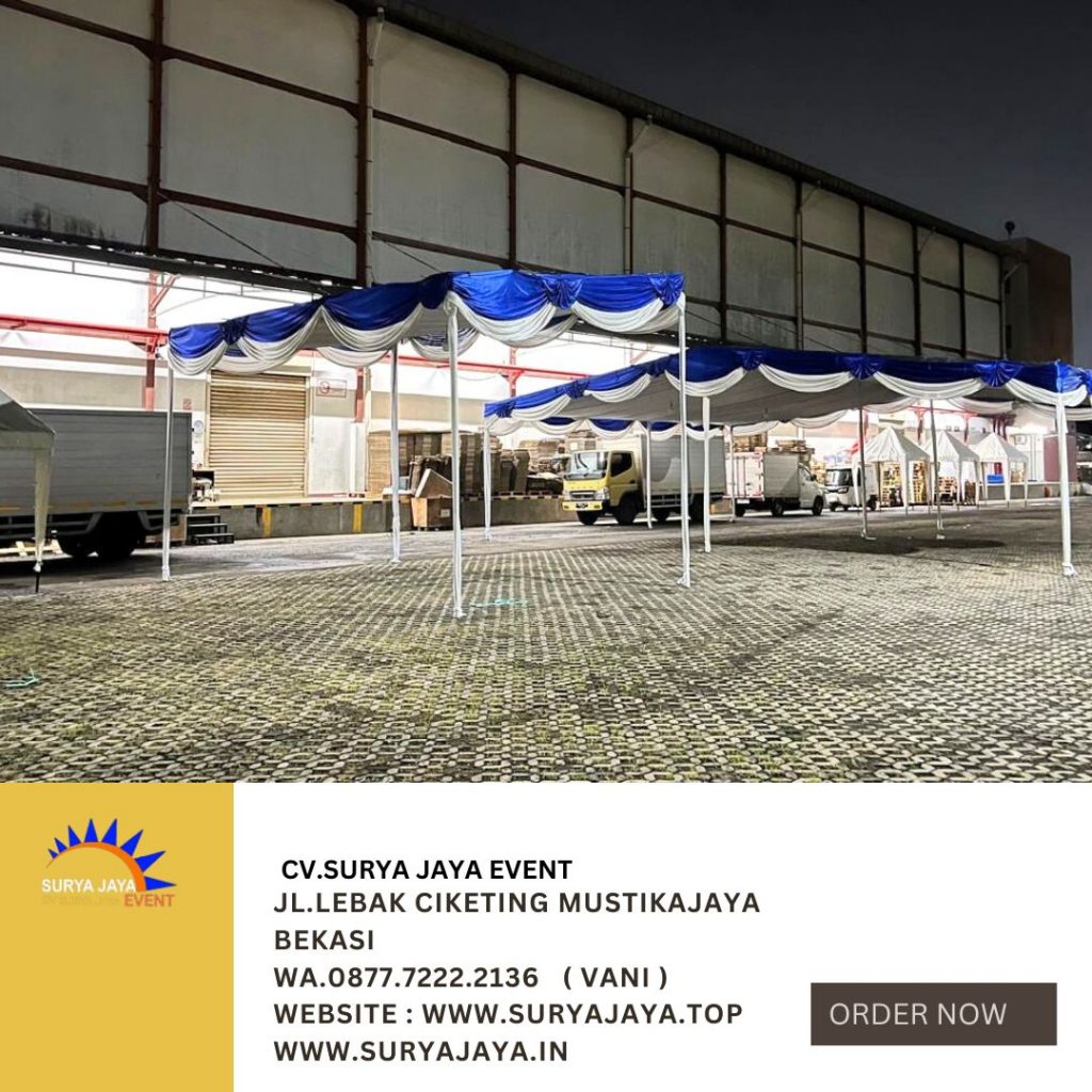 Sewa Tenda Plafon Atap Putih Poni Biru Putih Jakarta Timur