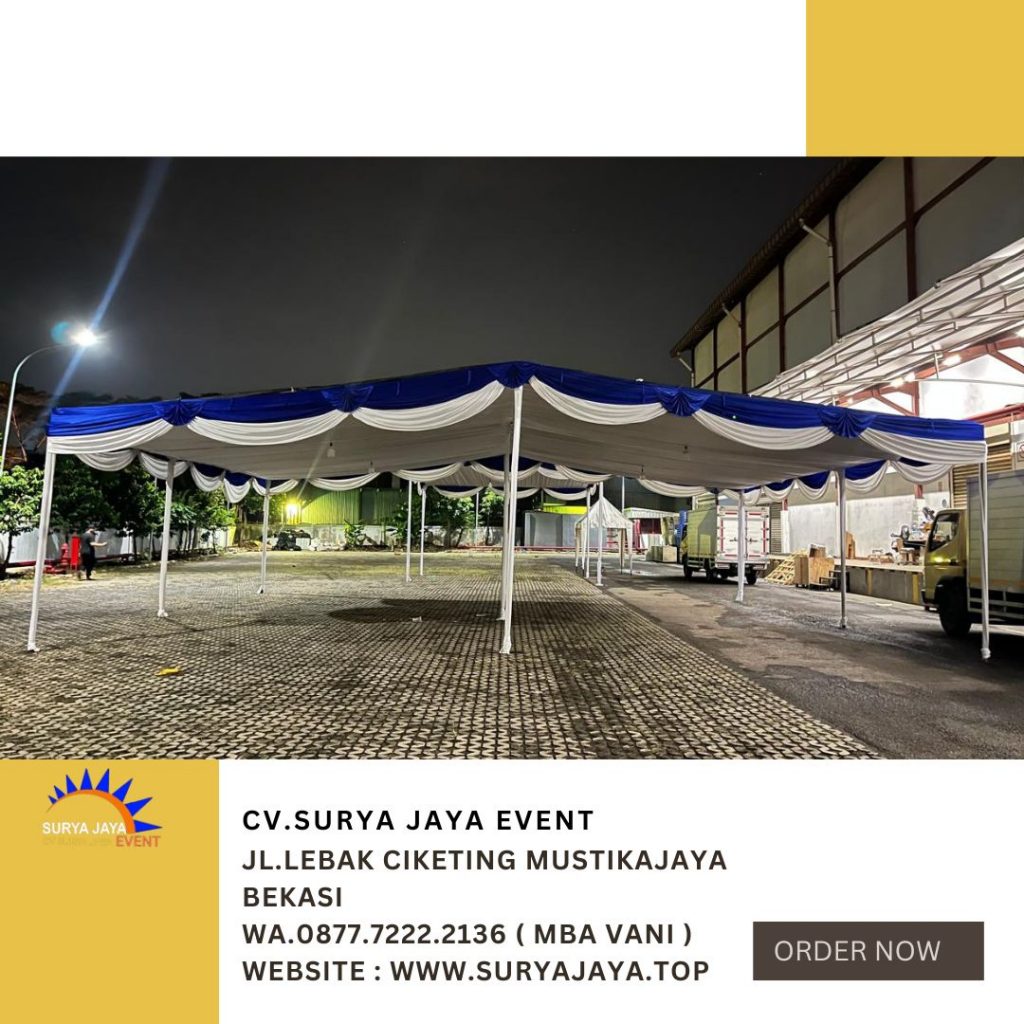 Sewa Tenda Plafon Atap Putih Poni Biru Putih Jakarta Timur
