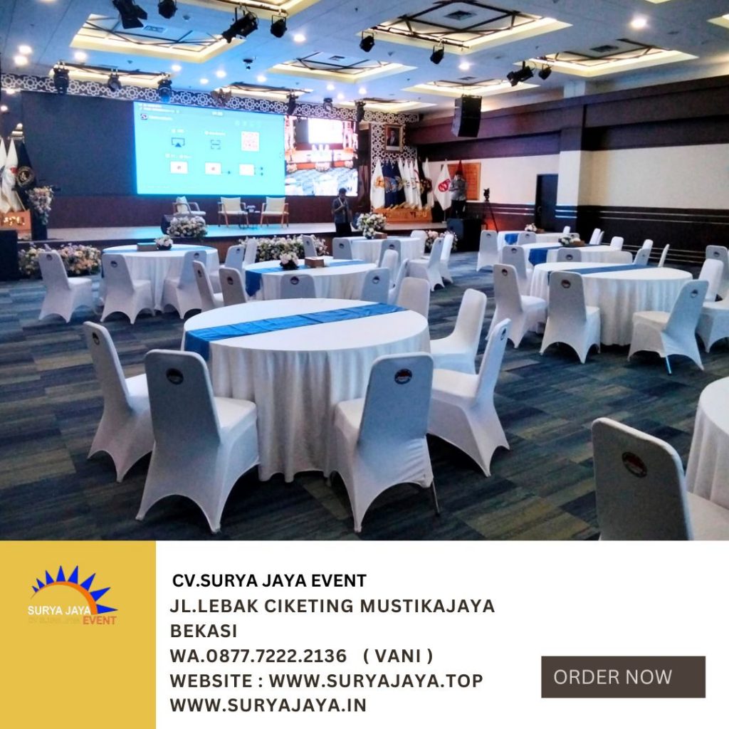 Sewa Round Table Taplak Putih Runner Biru Jakarta
