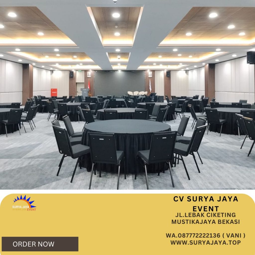 Rental Meja Bundar Taplak Meja Skirting Hitam Area Jakarta