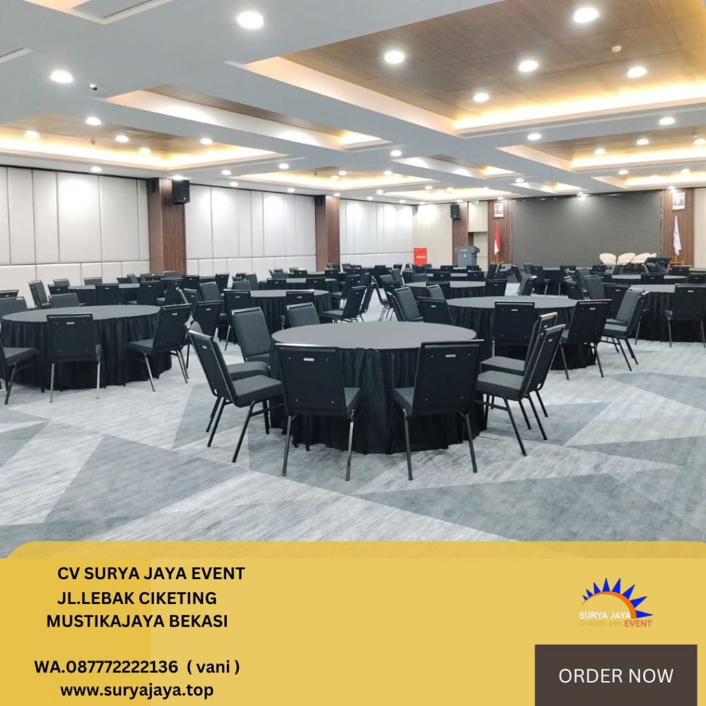Rental Meja Bundar Taplak Meja Skirting Hitam Area Jakarta