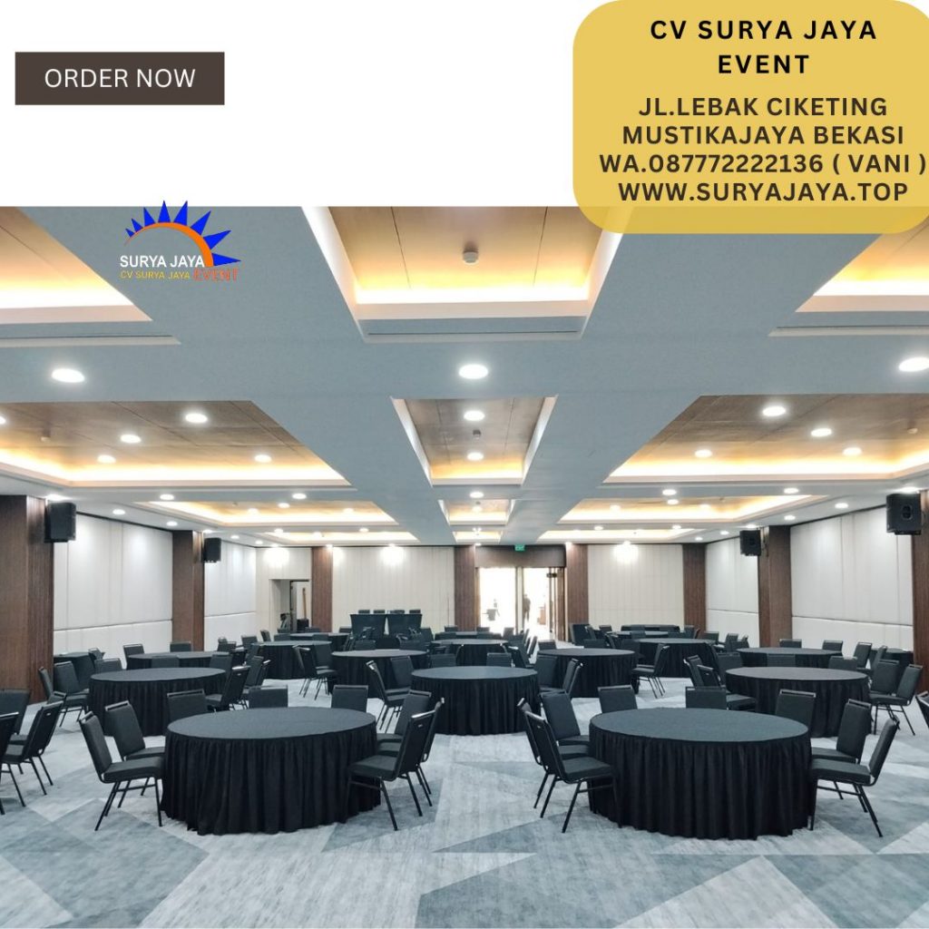 Rental Meja Bundar Taplak Meja Skirting Hitam Area Jakarta
