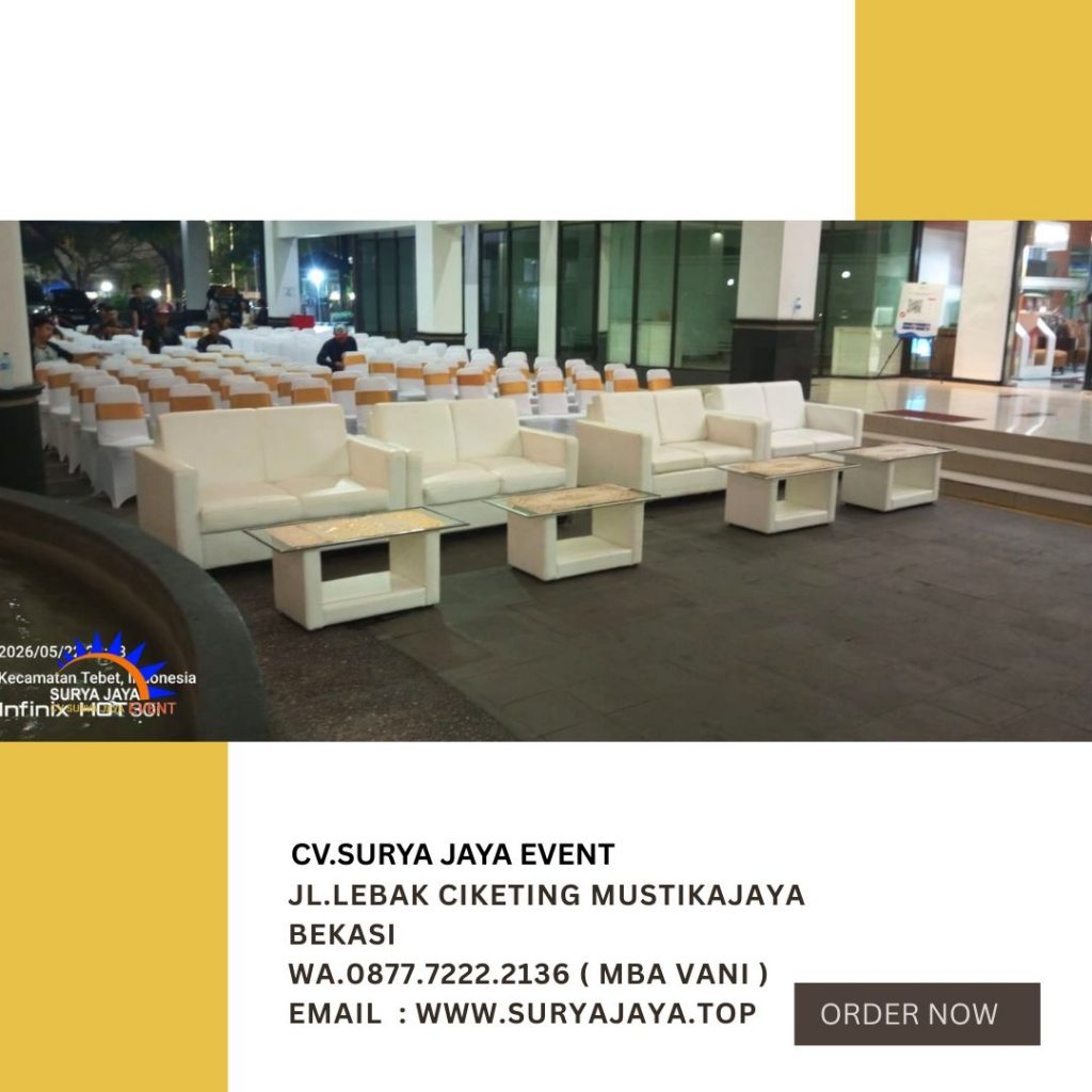 Rental Sofa Type double putih,Meja vip kaca Jakarta