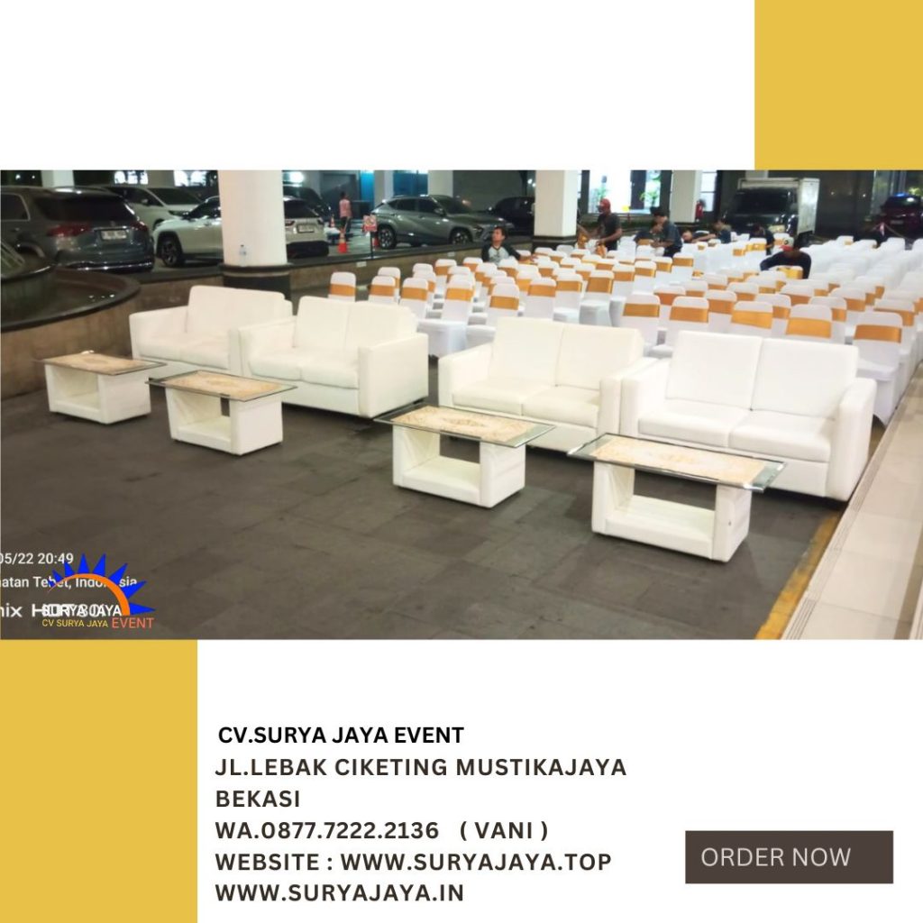 Rental Sofa Type double putih,Meja vip kaca Jakarta