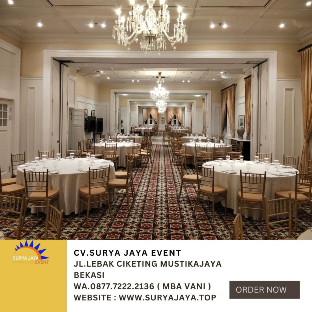 Sewa KURSI TIFFANY GOLD Dan ROUND TABLE TAPLAK PUTIH EVENT Hermitage Hotel JAKPUS