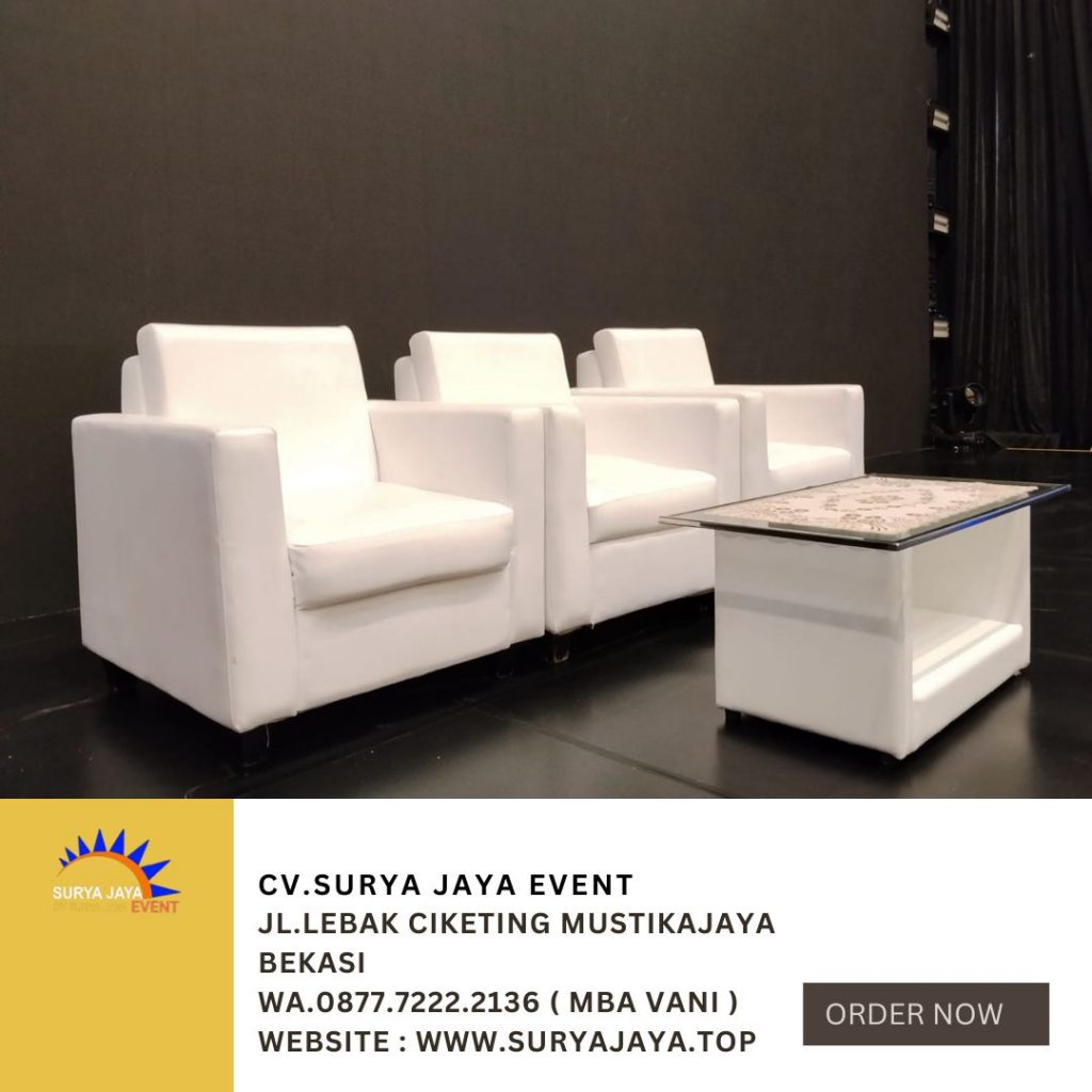 Vendor Sewa Sofa Single Putih Set Meja VIP Kaca Di Jakarta