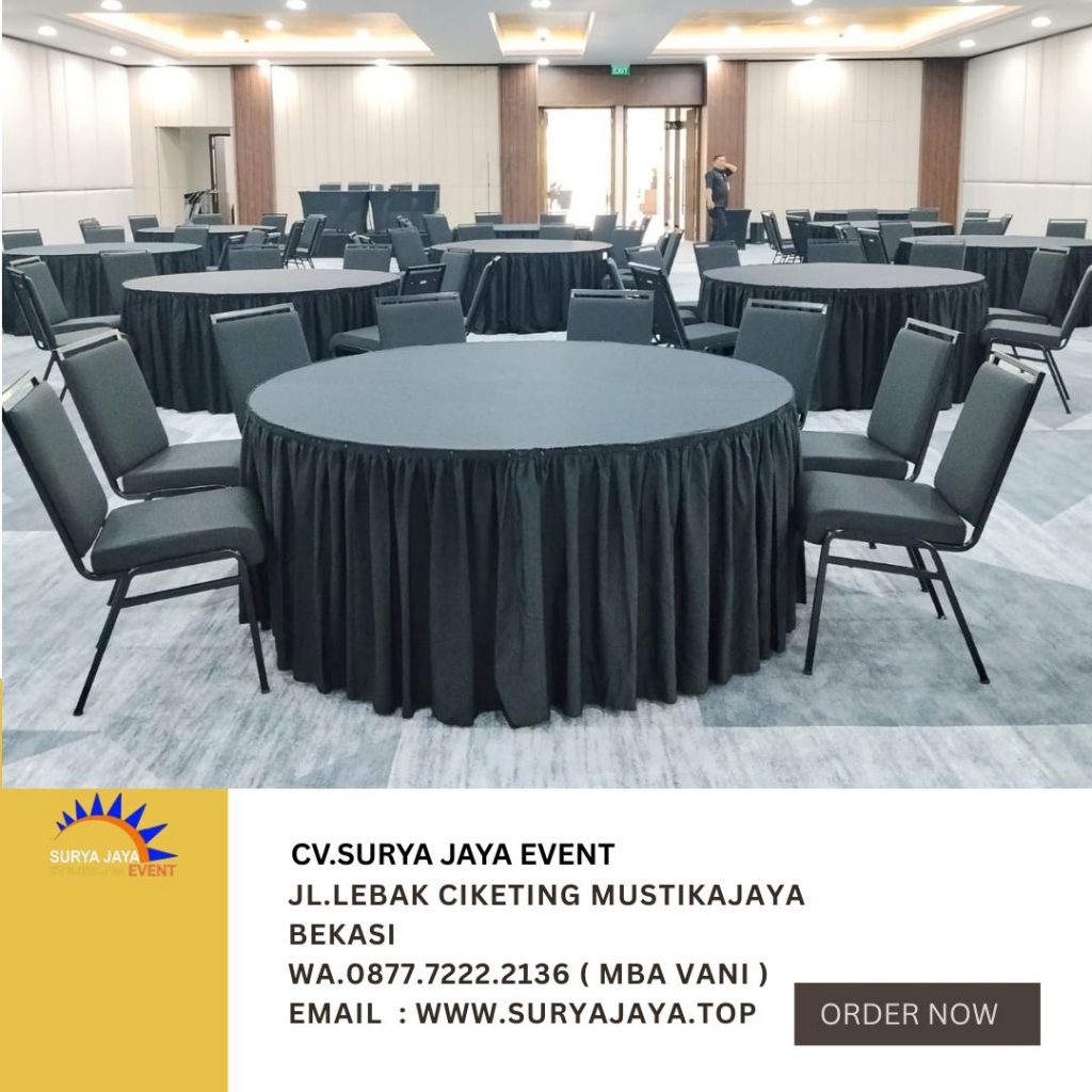 sewa Meja Bundar Cover taplak meja Hitam Jakarta