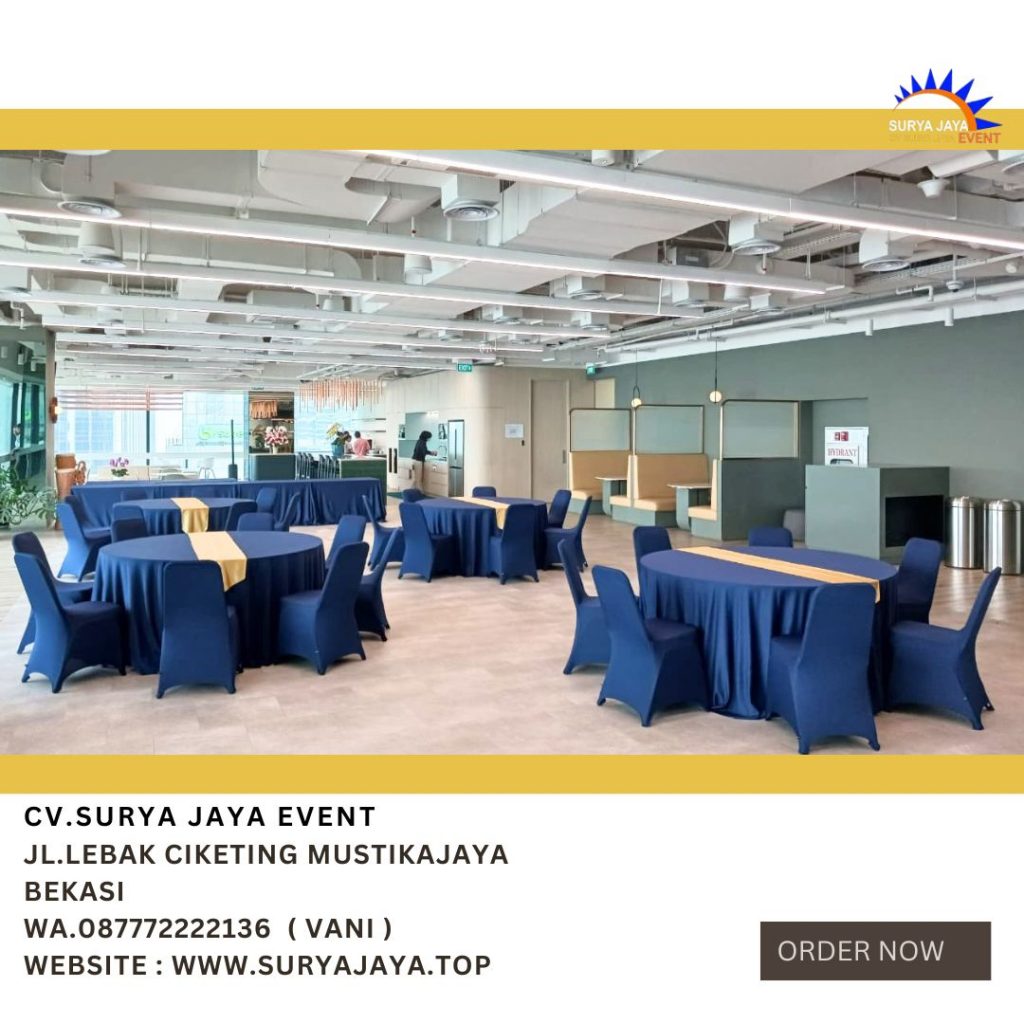 Sewa Meja Bulat Runner Gold Dan Kursi Futura Cover Hitam Jakarta