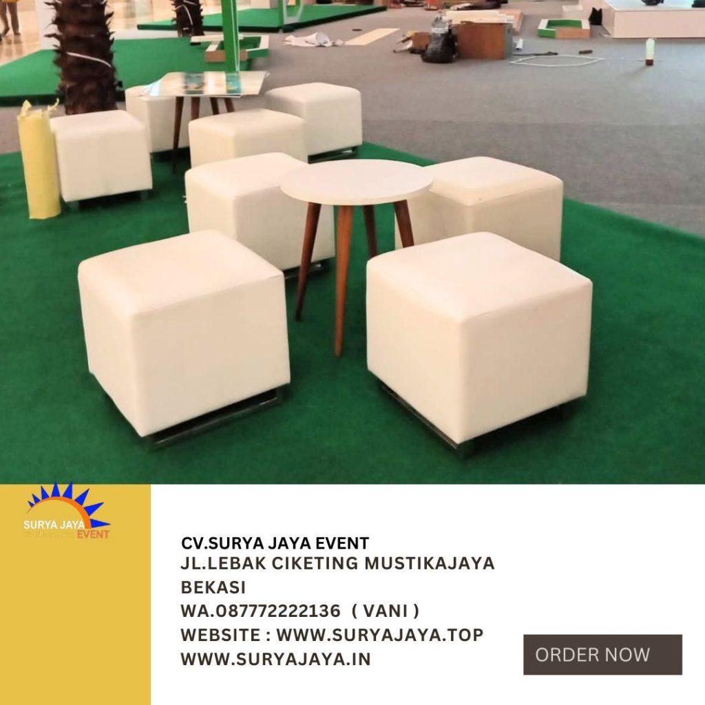 Sewa Kursi puff Single Putih kaki stainless mewah Jakarta