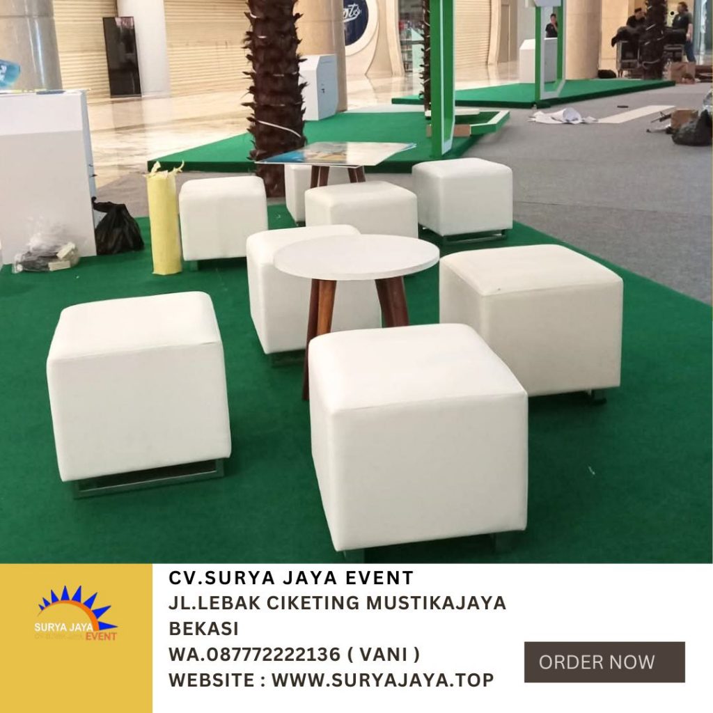 Sewa Kursi puff Single Putih kaki stainless mewah Jakarta