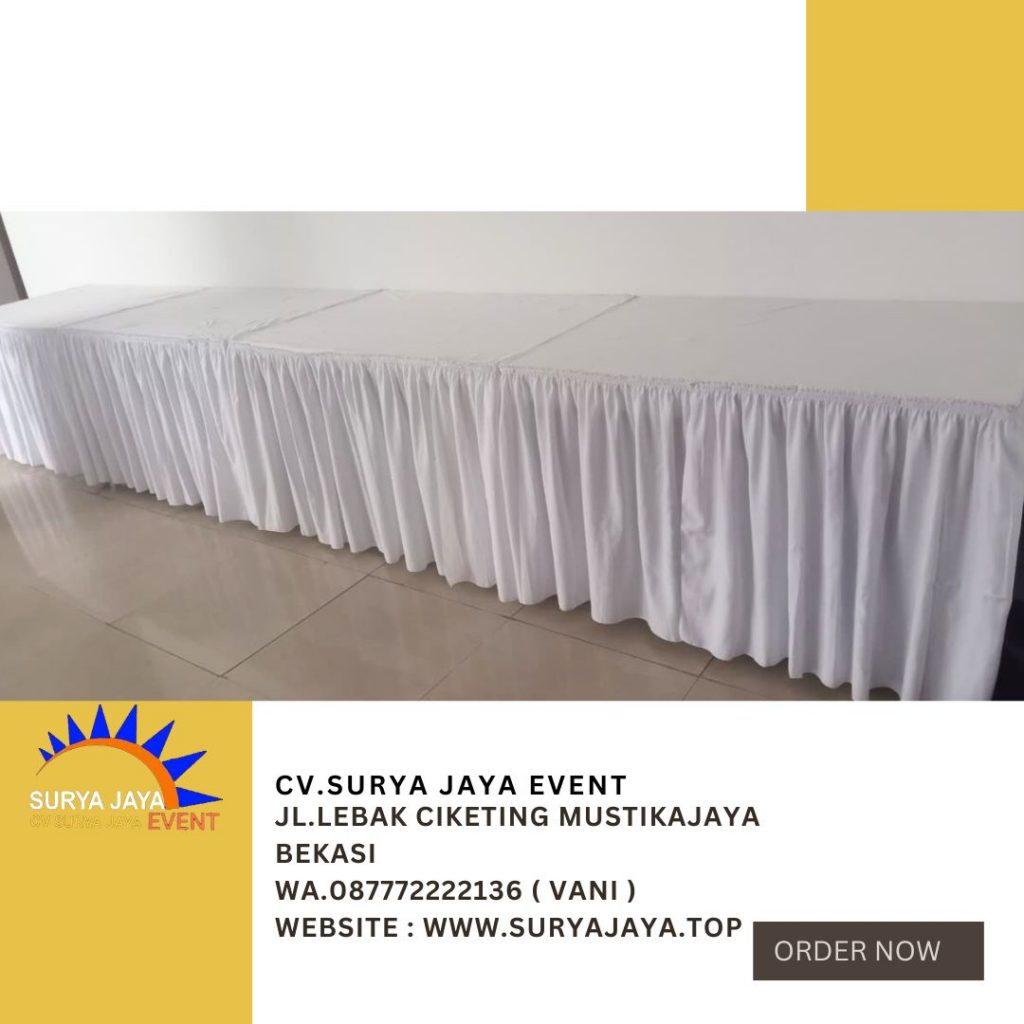Sewa Meja Bundar,Meja kotak,Kursi Susun Cover Putih Jakarta